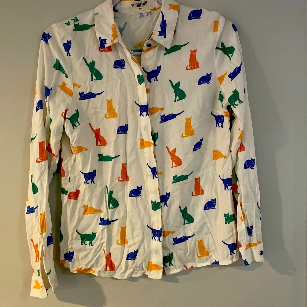 Unique Colorful Cat Shirt Button Up